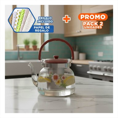 PACK2 JARRA MODERNA QUE FACILITA SERVIR BEBIDAS 1400ML TRANSPARENTE Y+PAPEL REGALO - 1
