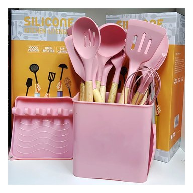 PACK4 SET MULTIUSO DE COLOR ROSADO DE 11 CUCHARONES SILICONA CON BASE Y+PAPEL REGALO - 5