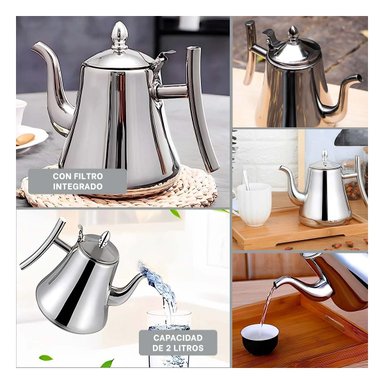 PACK4 INFUSOR CAFETERA DE 2,0L CON FILTRO PLATEADO ELEGANTE Y MODERNA Y+REGALO STICKER - 2