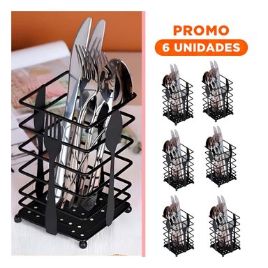PACK6 SOPORTE DE METAL NEGRO PARA CUBIERTOS RECTANGULAR EN COCINA MODERNA - 1