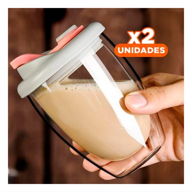 PACK2 ALTERNATIVA DE VIDRIO DOBLE CON TAPA DE SILICONA 350 ML TRANSPARENTE Y+REGALO STICKER - 1