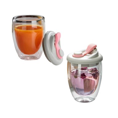 PACK2 ALTERNATIVA DE VIDRIO DOBLE CON TAPA DE SILICONA 350 ML TRANSPARENTE Y+REGALO STICKER - 2
