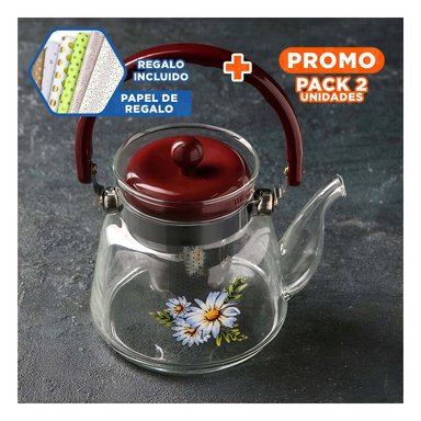 PACK2 JARRA TRANSPARENTE 600ML CON DETALLE GUINDA PARA ORGANIZACION EN COCINA Y+PAPEL REGALO - 1