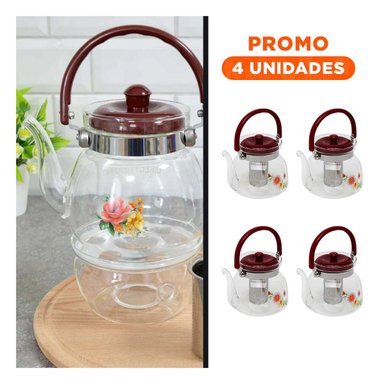 PACK4 RECIPIENTE 850ML DE VIDRIO TRANSPARENTE CON TAPA GUINDA EN USO CONTINUO Y+REGALO STICKER - 1