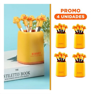 PACK4 CUBIERTO MINI COLOR AMARILLO EN METAL DE ACERO INOXIDABLE CON PATO Y+REGALO STICKER - 1