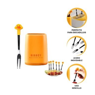 PACK4 CUBIERTO MINI COLOR AMARILLO EN METAL DE ACERO INOXIDABLE CON PATO Y+REGALO STICKER - 2