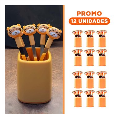 PACK12 UTENSILIO MINI METALICO EN ACERO INOXIDABLE CON TIGRE COLOR ANARANJADO Y+REGALO STICKER - 1