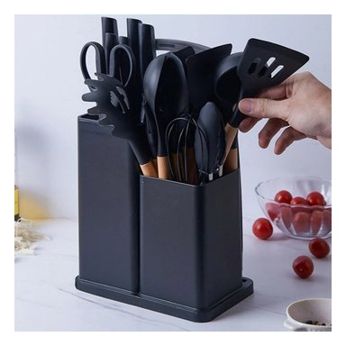 PACK2 SET ENFOQUE COCINA PROFESIONAL 18 PZ ACERO INOXIDABLE CON TABLA NEGRO Y+REGALO STICKER - 5