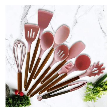 PACK4 CONJUNTO 12 PIEZAS DE UTENSILIOS EN SILICONA COLOR ROSADO PARA COCINA Y+REGALO STICKER - 5