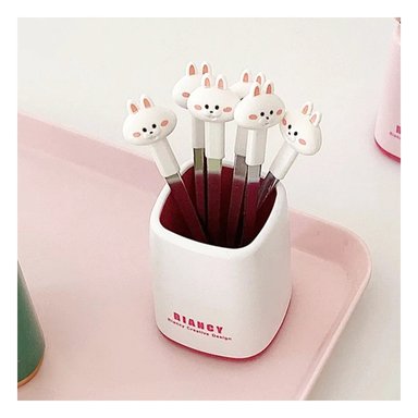 PACK2 TENEDOR MINI CON CONEJO EN COLOR BLANCO DE ACERO INOXIDABLE METALICO Y+REGALO STICKER - 3