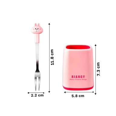 PACK2 TENEDOR MINI CON FIGURA DE CONEJO EN COLOR ROSADO ACERO INOXIDABLE - 4