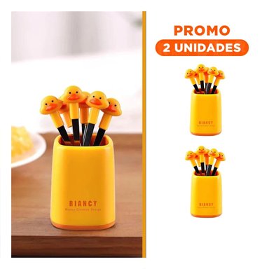 PACK2 TENEDOR MINI CON FIGURA DE PATO EN COLOR AMARILLO ACERO INOXIDABLE - 1