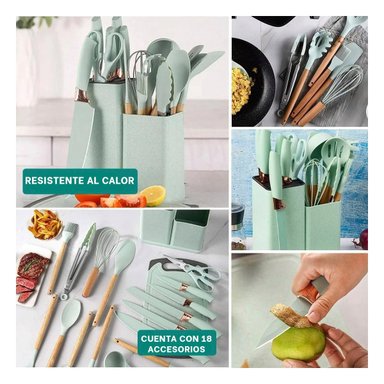 PACK6 EQUIPO COCINA PROFESIONAL EN VERDE CON CUERPO ACERO INOXIDABLE Y+PAPEL REGALO - 3