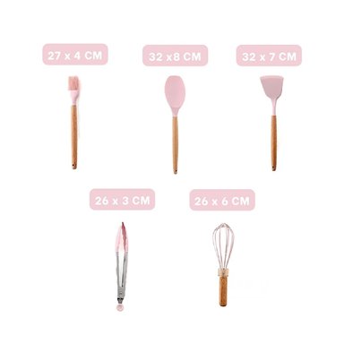 PACK6 CONJUNTO DE COCINA EN SILICONA COLOR ROSADO CON 12 PIEZAS PARA USO DIARIO Y+PAPEL REGALO - 4