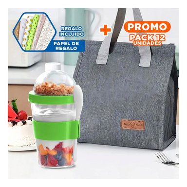 PACK12 TAZA CON 350 ML PARA YOGURT Y CEREAL EN VERDE LIMON FUNCIONAL Y+PAPEL REGALO - 1