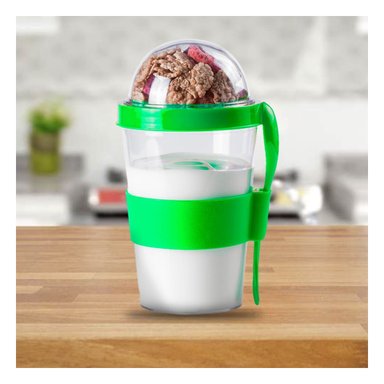 PACK12 TAZA CON 350 ML PARA YOGURT Y CEREAL EN VERDE LIMON FUNCIONAL Y+PAPEL REGALO - 3
