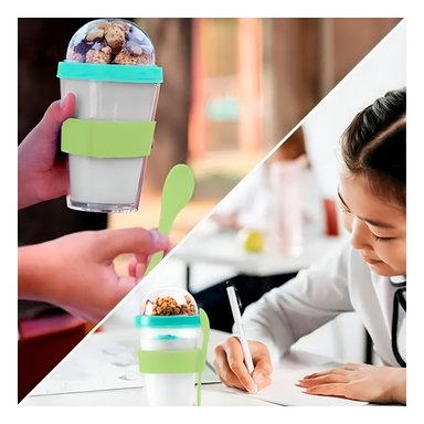 PACK12 TAZA CON 350 ML PARA YOGURT Y CEREAL EN VERDE LIMON FUNCIONAL Y+PAPEL REGALO - 5