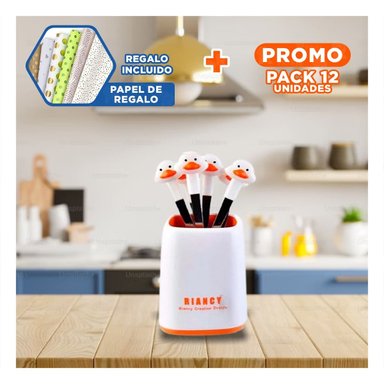 PACK12 UTENSILIO MINI DE ACERO INOXIDABLE METALICO CON PATO EN COLOR BLANCO Y+PAPEL REGALO - 1
