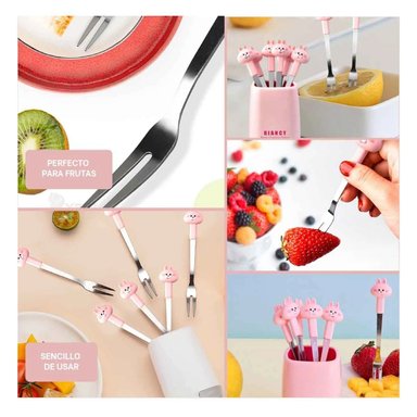 PACK12 UTENSILIO MINI DE ACERO INOXIDABLE METALICO CON CONEJO EN COLOR ROSADO Y+PAPEL REGALO - 2