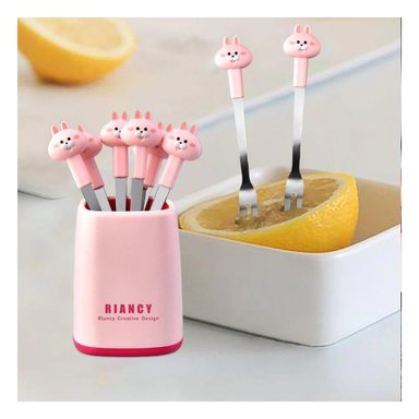 PACK12 UTENSILIO MINI DE ACERO INOXIDABLE METALICO CON CONEJO EN COLOR ROSADO Y+PAPEL REGALO - 3