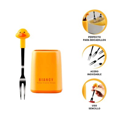 PACK12 UTENSILIO MINI DE ACERO INOXIDABLE METALICO CON PATO EN COLOR AMARILLO Y+PAPEL REGALO - 2