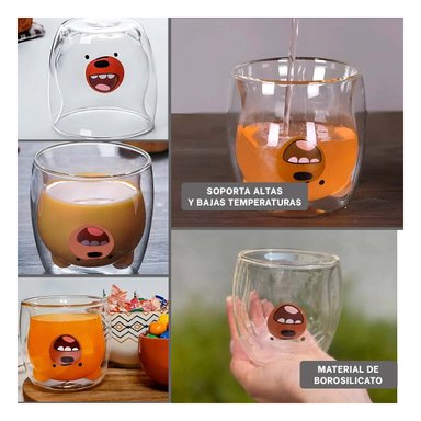 PACK6 VASO DOBLE CAPA EN VIDRIO BOROSILICATO CON ACABADO TRANSPARENTE Y+PAPEL REGALO - 3