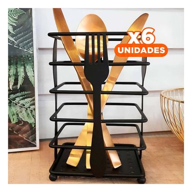 PACK6 SOPORTE PARA CUBIERTOS EN MESA RECTANGULAR DE METAL COLOR NEGRO Y+REGALO STICKER - 1