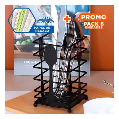 PACK4 ORGANIZADOR PARA CUBIERTOS DE COCINA RECTANGULAR METAL NEGRO Y+PAPEL REGALO - 1