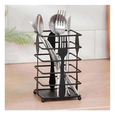 PACK4 ORGANIZADOR PARA CUBIERTOS DE COCINA RECTANGULAR METAL NEGRO Y+PAPEL REGALO - 5