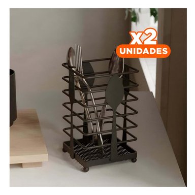 PACK2 ORGANIZADOR DE COCINA RECTANGULAR PARA CUBIERTOS DE METAL NEGRO Y+REGALO STICKER - 1