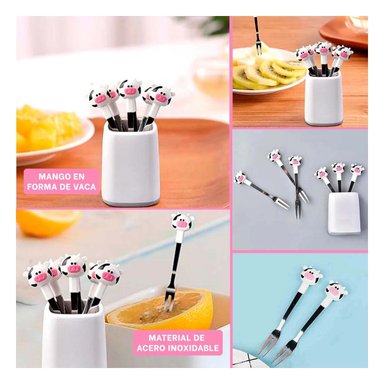 PACK12 UTENSILIO MINI DE ACERO INOXIDABLE METALICO CON VACA EN COLOR BLANCO Y+PAPEL REGALO - 2