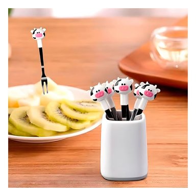 PACK12 UTENSILIO MINI DE ACERO INOXIDABLE METALICO CON VACA EN COLOR BLANCO Y+PAPEL REGALO - 3