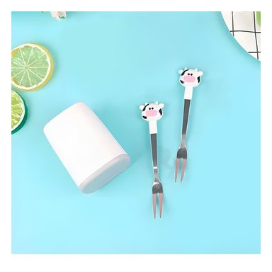 PACK12 UTENSILIO MINI DE ACERO INOXIDABLE METALICO CON VACA EN COLOR BLANCO Y+PAPEL REGALO - 5