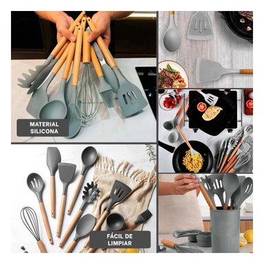PACK2 SET DE COCINA EN SILICONA COLOR GRIS CON FORMATO DE 12 PIEZAS RESISTENTES Y+PAPEL REGALO - 3