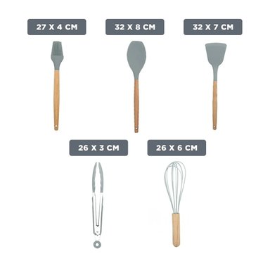 PACK2 SET DE COCINA EN SILICONA COLOR GRIS CON FORMATO DE 12 PIEZAS RESISTENTES Y+PAPEL REGALO - 4