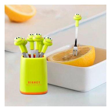 PACK12 CUBIERTO MINI CON FIGURA DE SAPO DE ACERO INOXIDABLE EN METAL COLOR VERDE LIMON - 2