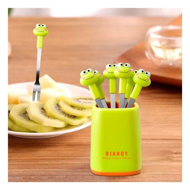 PACK12 CUBIERTO MINI CON FIGURA DE SAPO DE ACERO INOXIDABLE EN METAL COLOR VERDE LIMON - 3