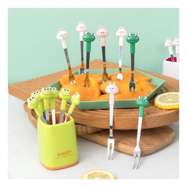 PACK12 CUBIERTO MINI CON FIGURA DE SAPO DE ACERO INOXIDABLE EN METAL COLOR VERDE LIMON - 5