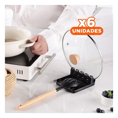 PACK6 JUEGO ANTIADHERENTE DE COLOR NEGRO 11 CUCHARONES SILICONA CON SOPORTE Y+REGALO STICKER - 1