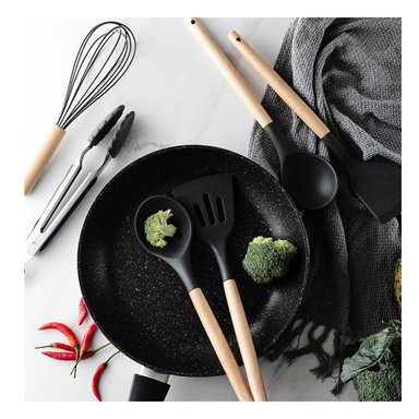 PACK4 SET NEGRO COCINA PROFESIONAL INTEGRA 18 PIEZAS DE ACERO INOXIDABLE Y+PAPEL REGALO - 2
