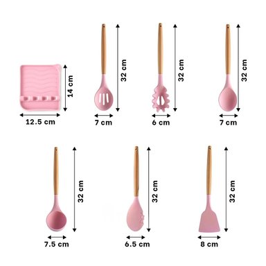 PACK2 CUCHARONES ANTIADHERENTES DE COLOR ROSADO SILICONA SET DE 11 CON POSA Y+PAPEL REGALO - 4