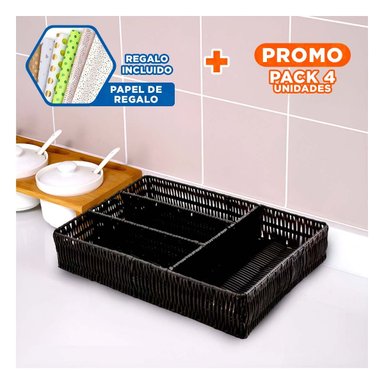 PACK4 SEPARADOR NEGRO PARA ORGANIZAR CUBIERTOS EN COCINA Y+PAPEL REGALO - 1