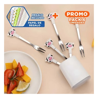 PACK6 CUBIERTO MINI CON VACA EN ACERO INOXIDABLE COLOR BLANCO Y+PAPEL REGALO - 1