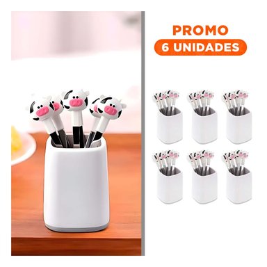 PACK6 CUBIERTO MINI EN METAL CON VACA DE ACERO INOXIDABLE COLOR BLANCO - 1