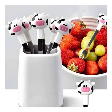 PACK6 CUBIERTO MINI EN METAL CON VACA DE ACERO INOXIDABLE COLOR BLANCO - 2