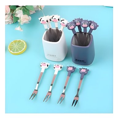 PACK6 CUBIERTO MINI EN METAL CON VACA DE ACERO INOXIDABLE COLOR BLANCO - 3