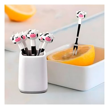 PACK6 CUBIERTO MINI EN METAL CON VACA DE ACERO INOXIDABLE COLOR BLANCO - 5