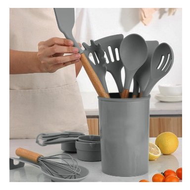 PACK6 CONJUNTO DE COCINA EN SILICONA COLOR GRIS CON 12 PIEZAS PARA USO DIARIO Y+PAPEL REGALO - 5