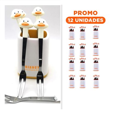 PACK12 UTENSILIO MINI METALICO EN ACERO INOXIDABLE CON PATO COLOR BLANCO Y+REGALO STICKER - 1