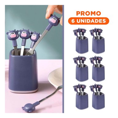 PACK6 CUBIERTO MINI EN METAL CON TORO DE ACERO INOXIDABLE COLOR MORADO - 1